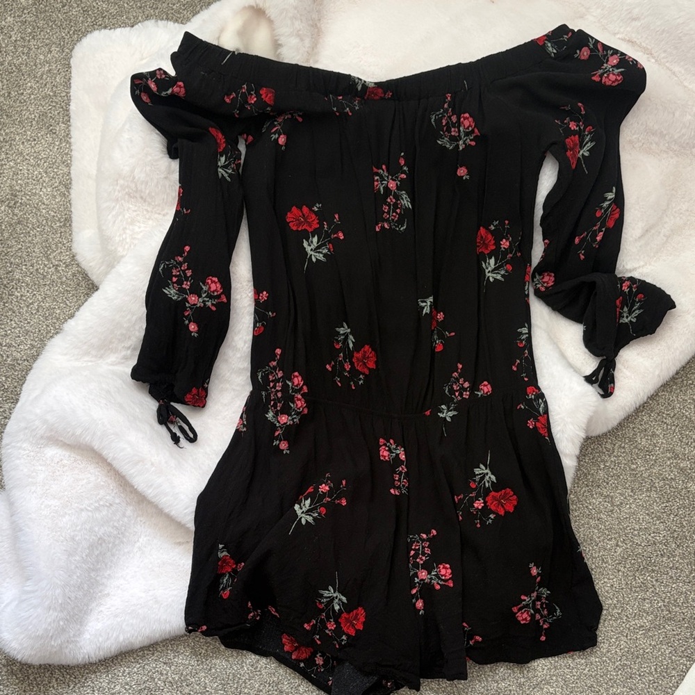 Floral Off-Shoulder Black Romper